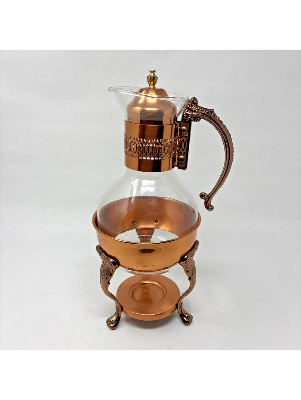 VTG Princess House Copper Carafe Holder Stand Warmer w/ Pitcher USA 1970s VGUC